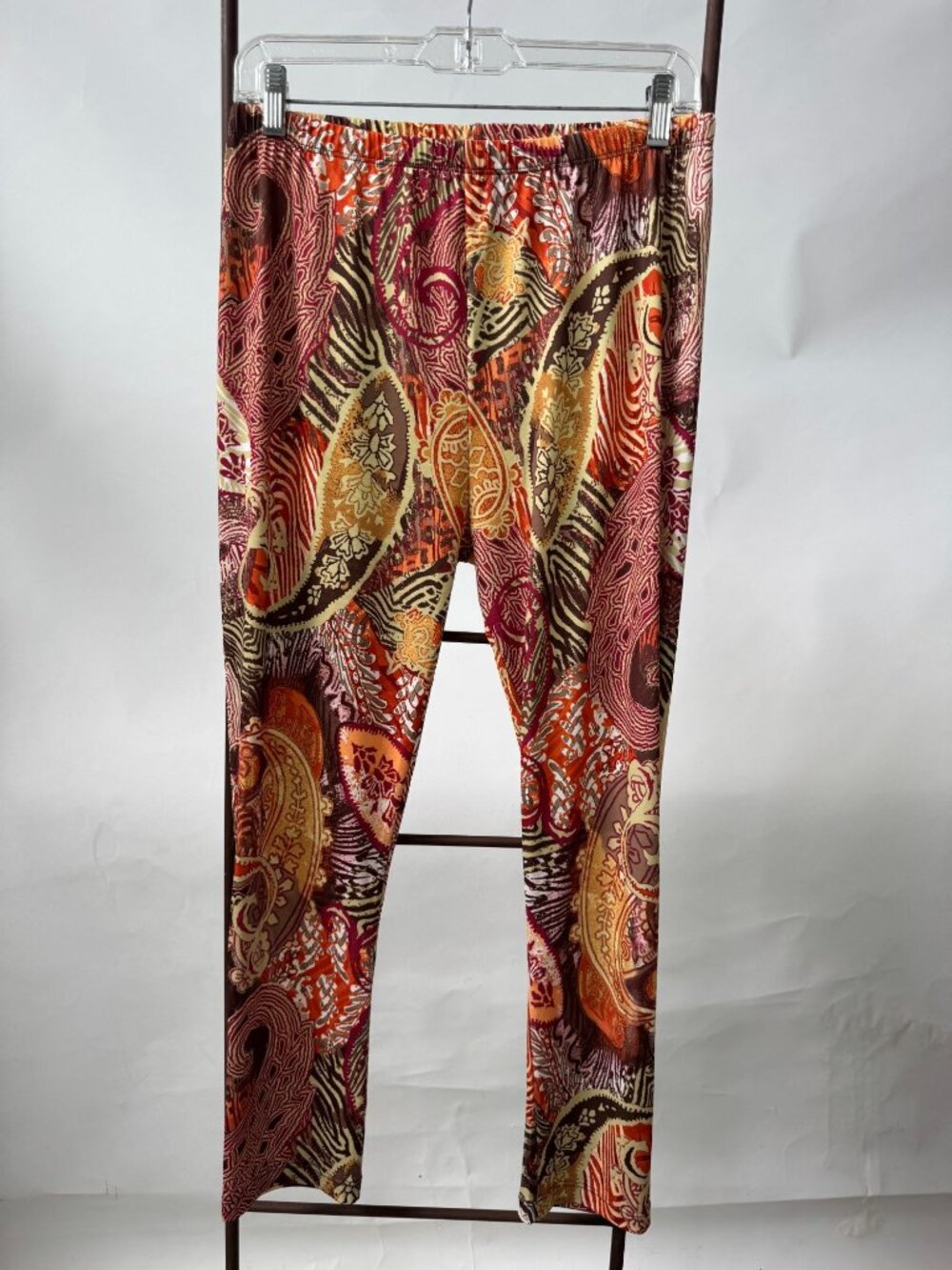 LBisse Womens Large Multicolor Paisley Print Stretch Pants USA Made 95% Polyeste